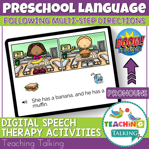 Teaching Talking BOOM Cards BOOM Cards - Following Multi-Step Directions with Pronouns