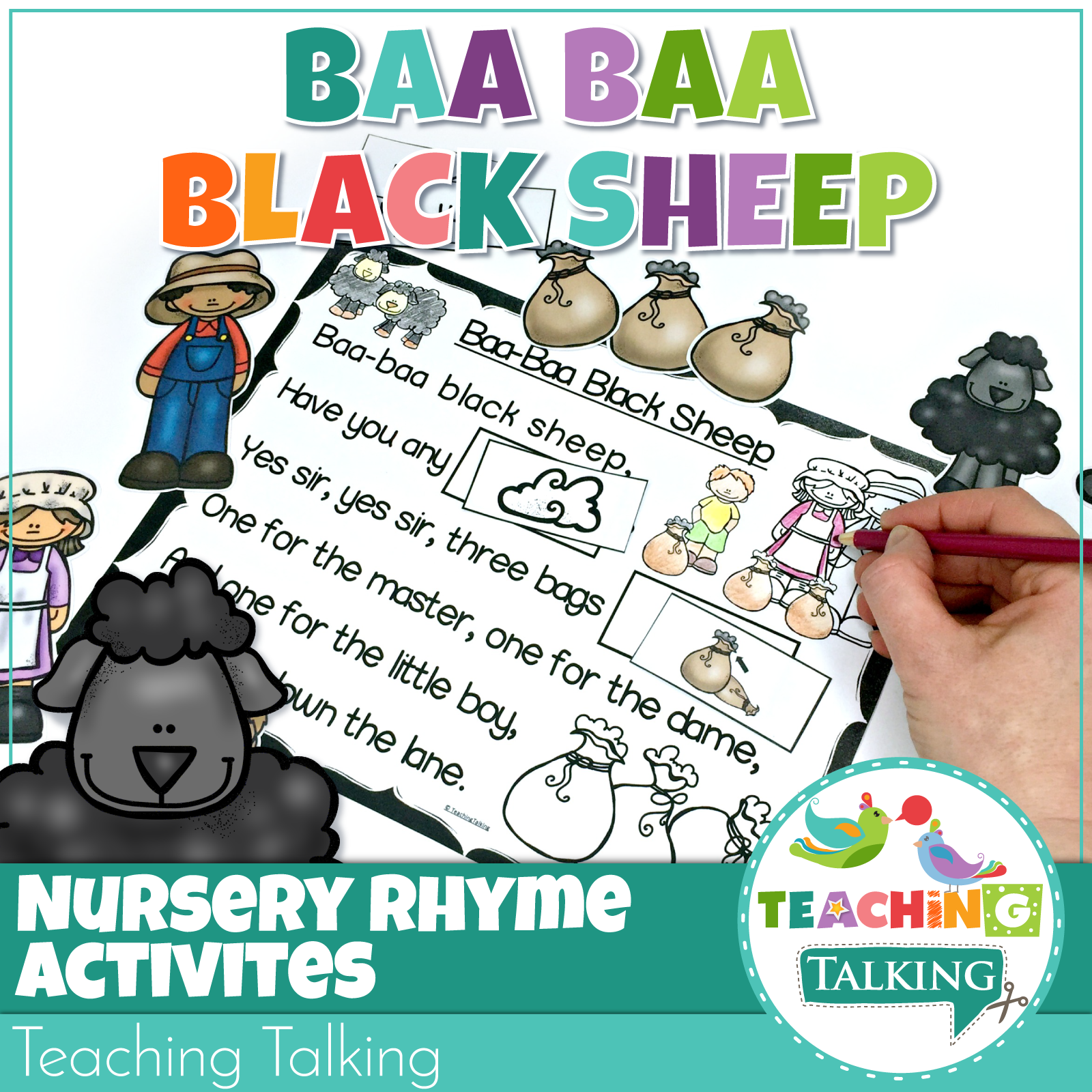 Teaching Talking Printable Nursery Rhyme Activities for Baa Baa Black Sheep