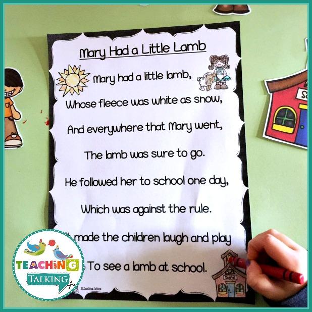 Teaching Talking Printable Nursery Rhyme Activities for Mary Had a Little Lamb