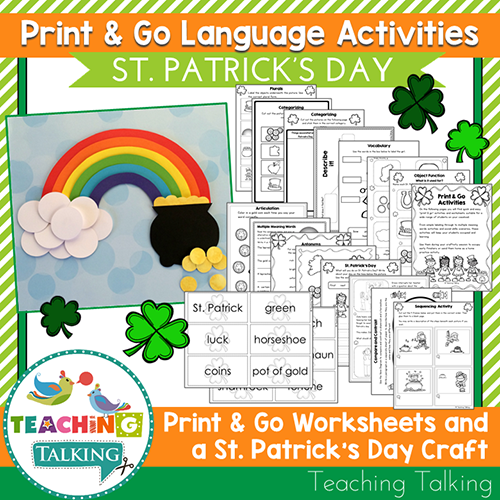 Teaching Talking Printable Print & Go Language Activity Worksheets for St. Patrick's Day