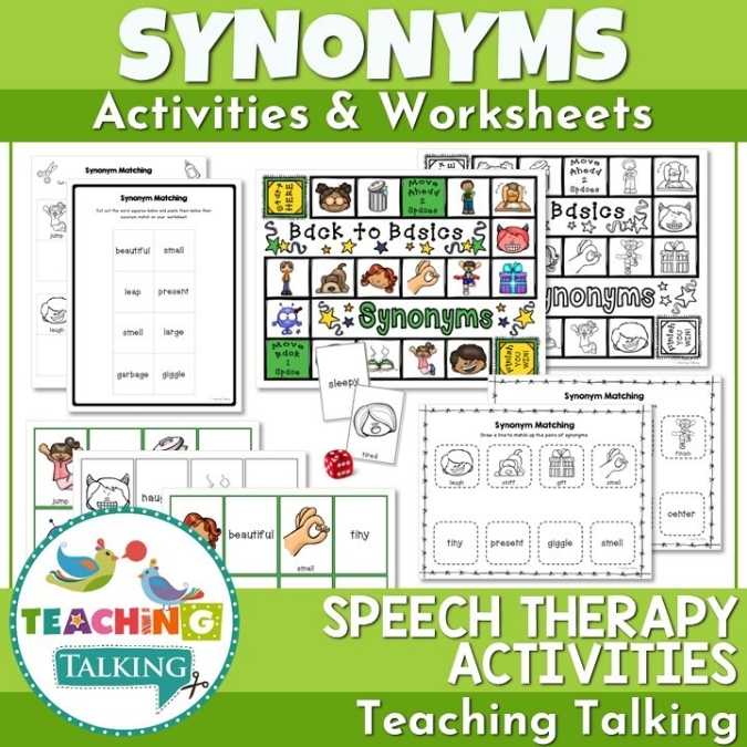 Worksheets, Game and Cards for Synonyms