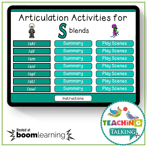 Teaching Talking BOOM Cards BOOM Cards - Articulation Activities for /S/ Blends