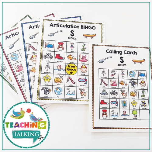 Teaching Talking Printable Articulation BINGO for Clusters and S, L, R Blends