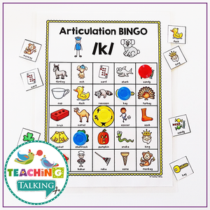 Teaching Talking Printable Articulation BINGO for K, G, F, V