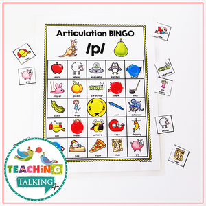 Teaching Talking Printable Articulation BINGO for P, B, T, D, M, N, H, W