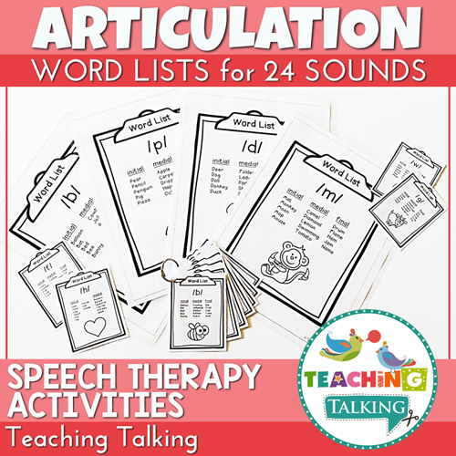 Articulation Word Lists For Speech Therapy Teaching Talking 