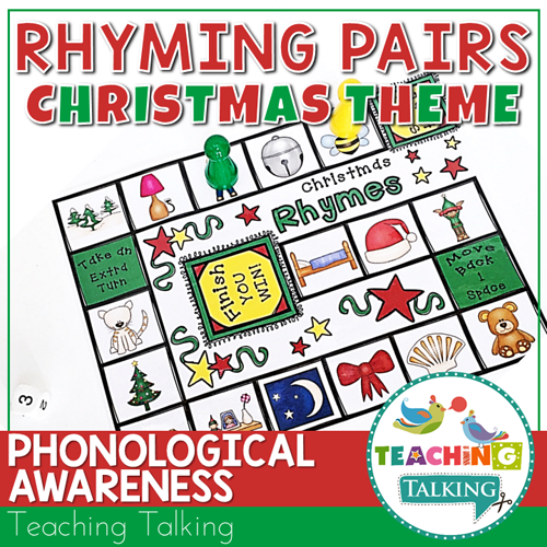 Teaching Talking Printable Christmas Rhyming Pairs Board Game