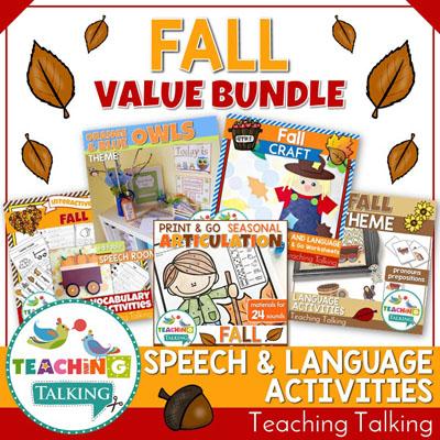 Teaching Talking Printable Fall Speech Therapy Activities Value Bundle