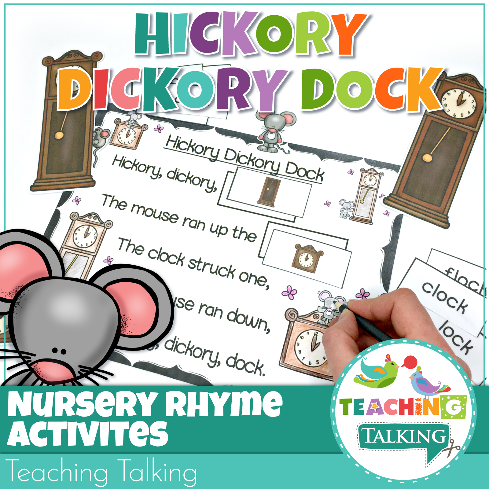 Teaching Talking Printable Nursery Rhyme Activities for Hickory Dickory Dock