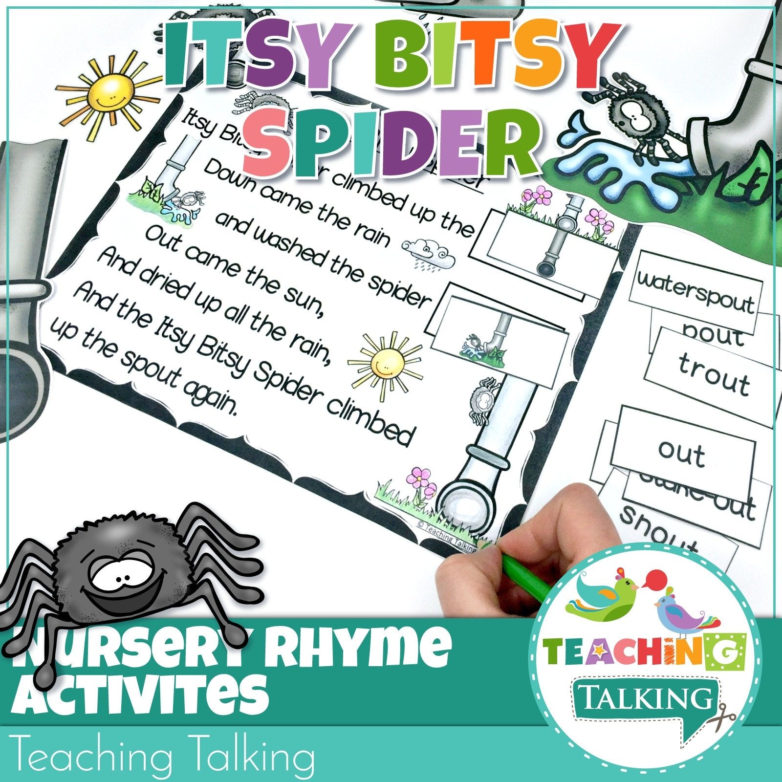 Teaching Talking Printable Nursery Rhyme Activities for Itsy Bitsy Spider