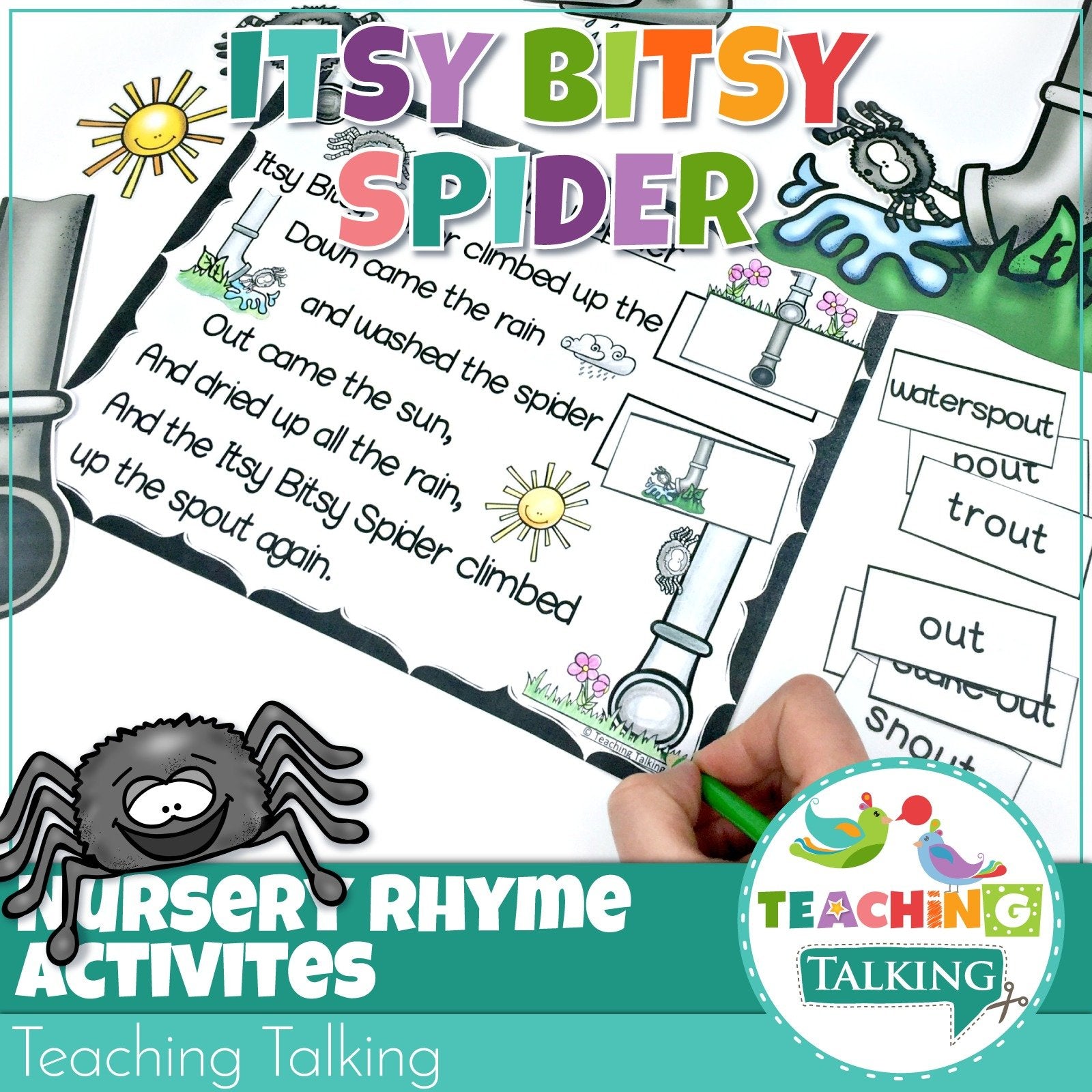 Teaching Talking Printable Nursery Rhyme Activities for Itsy Bitsy Spider