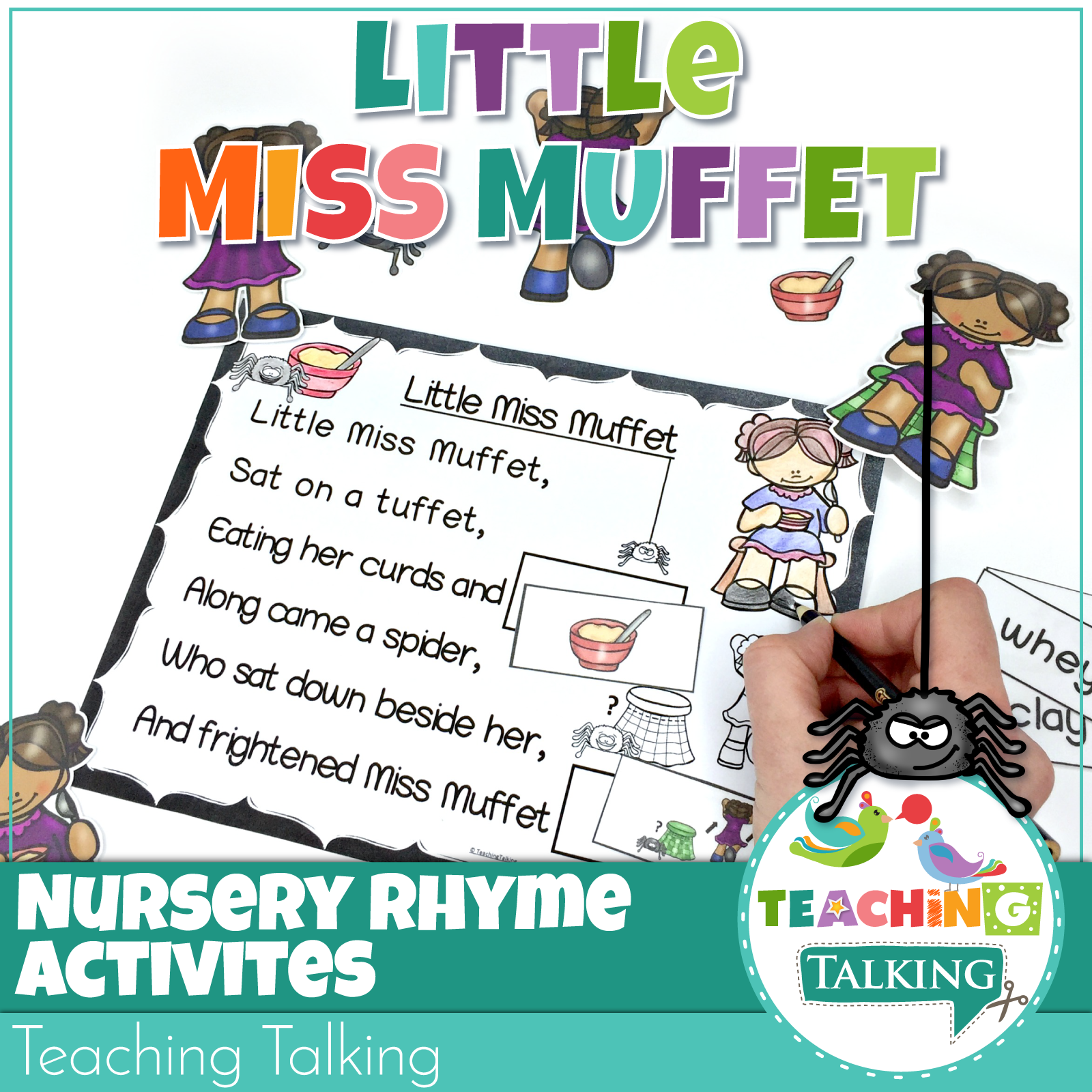 Teaching Talking Printable Nursery Rhyme Activities for Little Miss Muffett