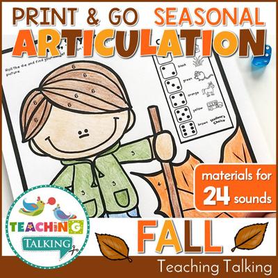 Teaching Talking Printable Print and Go Articulation Activities for Fall