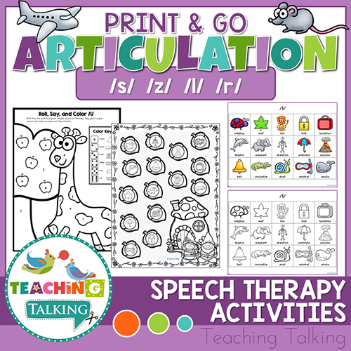 Teaching Talking Printable Print and Go Articulation Activities for S, Z, R, L