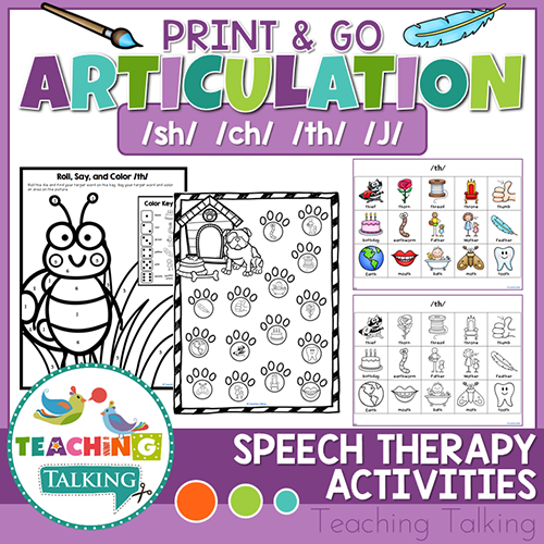 Teaching Talking Printable Print and Go Articulation Activities for SH, CH, TH, J