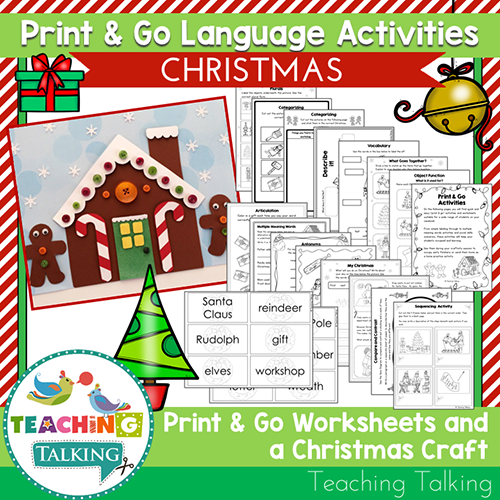 Teaching Talking Printable Print & Go Language Activity Worksheets for Christmas