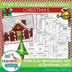 Teaching Talking Printable Print & Go Language Activity Worksheets for Christmas