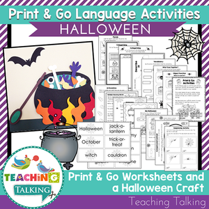 Teaching Talking Printable Print & Go Language Activity Worksheets for Halloween