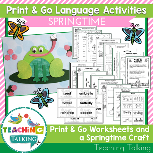 Teaching Talking Printable Print & Go Language Activity Worksheets for Spring