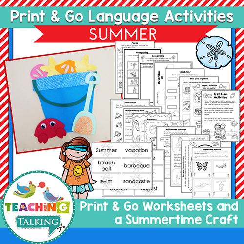 Teaching Talking Printable Print & Go Language Activity Worksheets for Summer