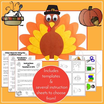 Teaching Talking Printable Print & Go Language Activity Worksheets for Thanksgiving