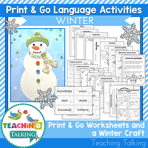 Teaching Talking Printable Print & Go Language Activity Worksheets for Winter
