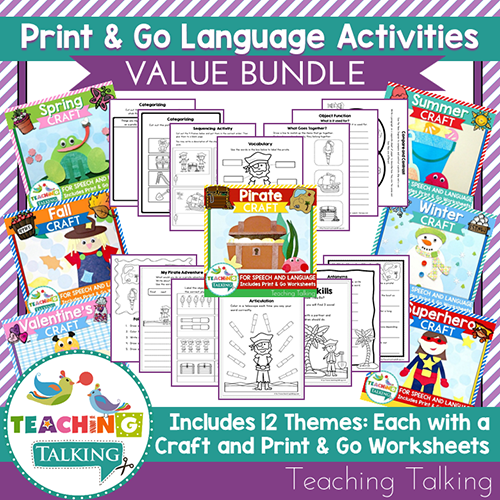 Teaching Talking Printable Print & Go Language Activity Worksheets Value Bundle