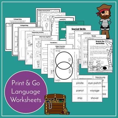Teaching Talking Printable Print & Go Language Activity Worksheets Value Bundle