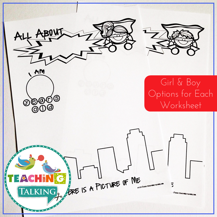 Teaching Talking Printable Superhero All About Me Worksheets and Coloring Pages