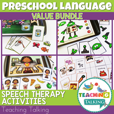 Teaching Talking Printable Value Bundle of Speech Therapy Activities and BOOM! Cards for Preschool