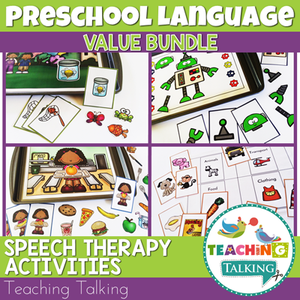 Teaching Talking Printable Value Bundle of Speech Therapy Activities and BOOM! Cards for Preschool