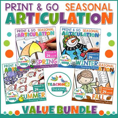Teaching Talking Printable Value Bundle Print and Go Articulation Activities for Seasons