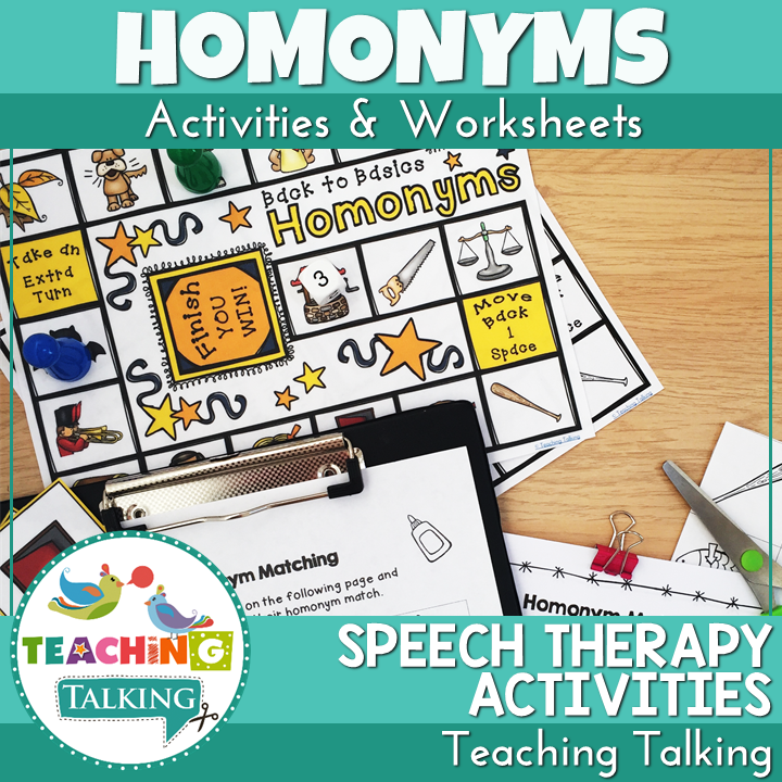 Teaching Talking Printable Worksheets, Game and Cards for Homonyms
