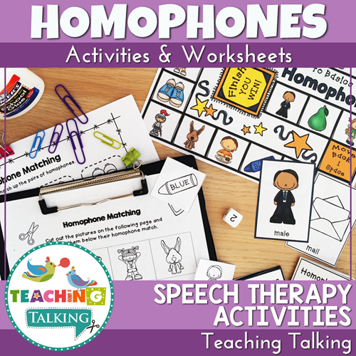 Teaching Talking Printable Worksheets, Game and Cards for Homophones