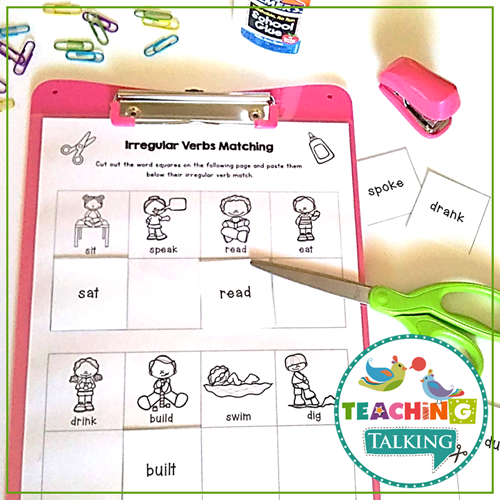 Teaching Talking Printable Worksheets, Game and Cards for Irregular Verbs