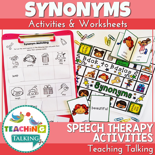 Teaching Talking Printable Worksheets, Game and Cards for Synonyms